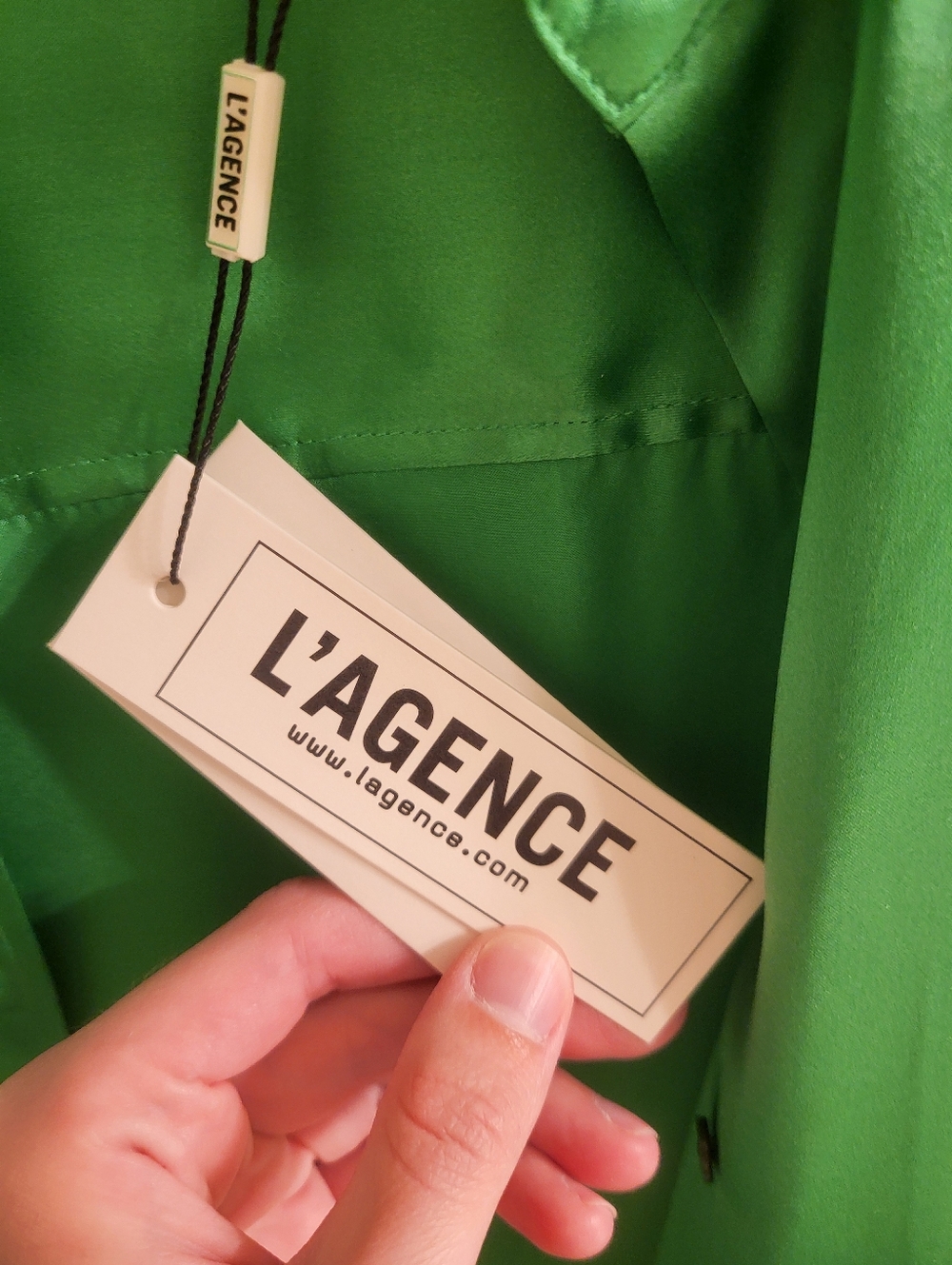 Women’s Green Satin Button-Up Blouse - Picture 8 of 9